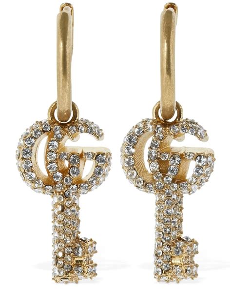 gucci double g earrings with crystals|Gucci Double G hoop earrings.